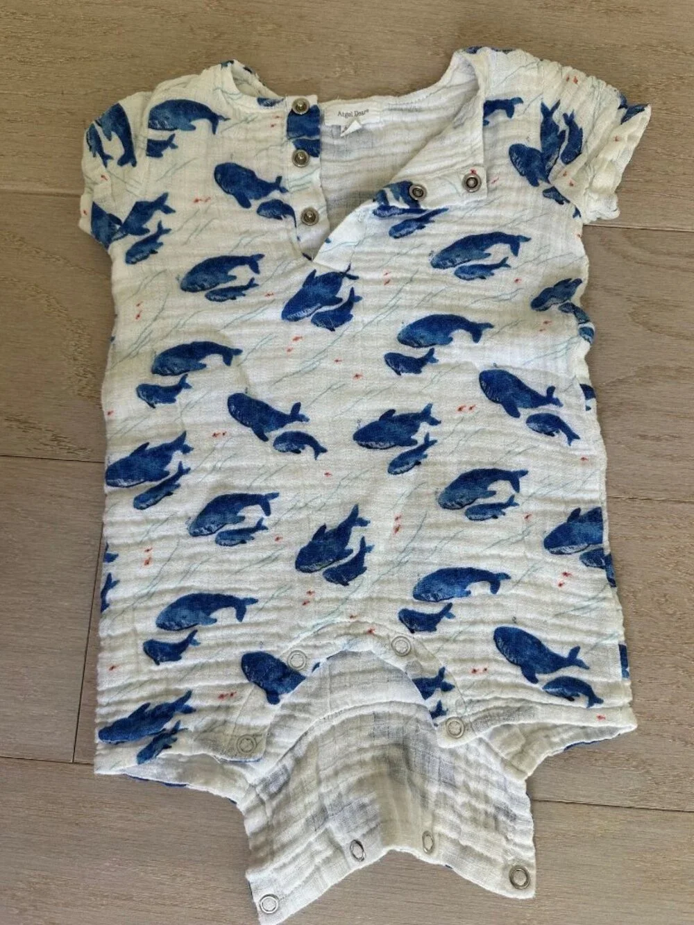 Angel Dear Blue Whale Muslin Shortall Romper